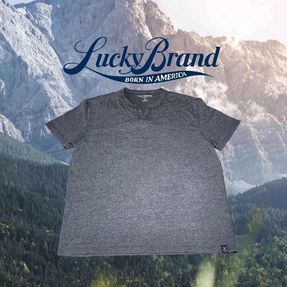 Lucky Brand Mens Short Sleeve Henley T-Shirt Charcoal Grey XL